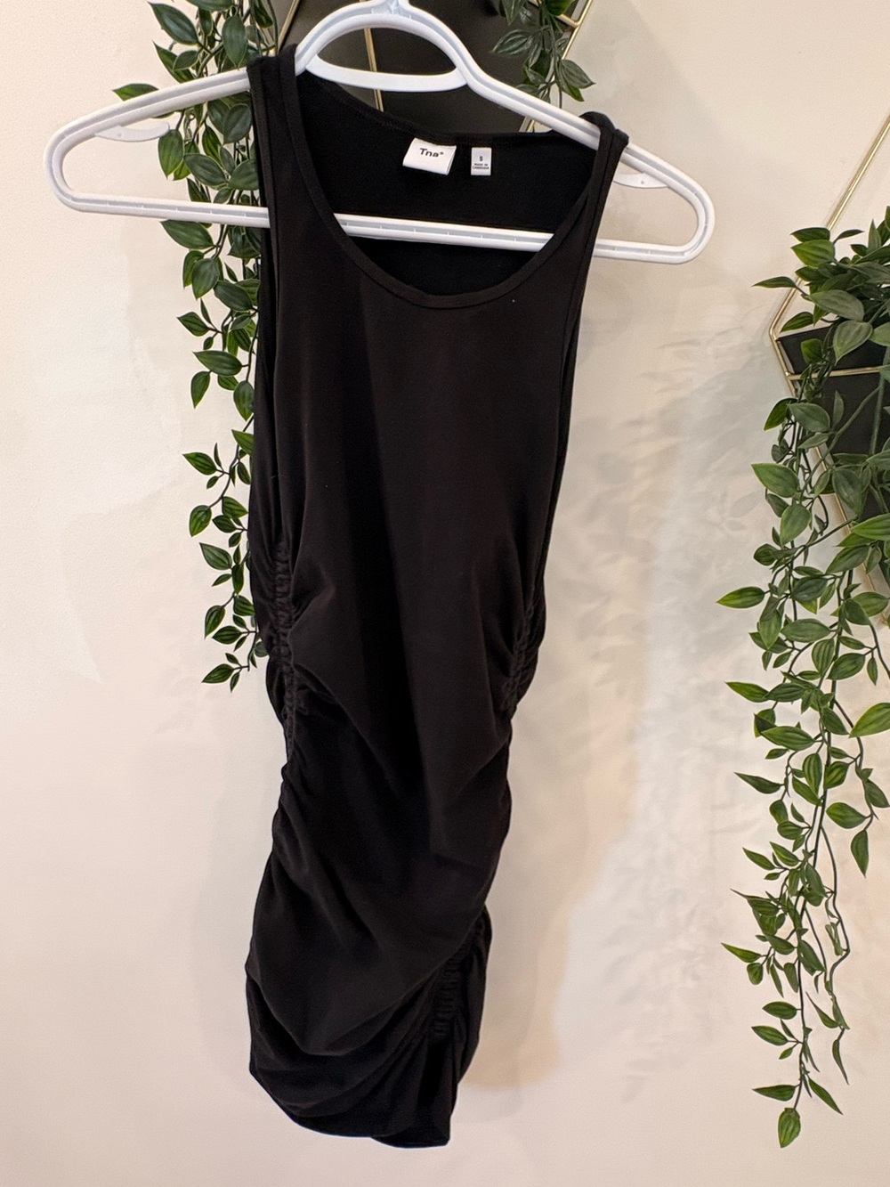 TNA Black Ruched Mini Dress